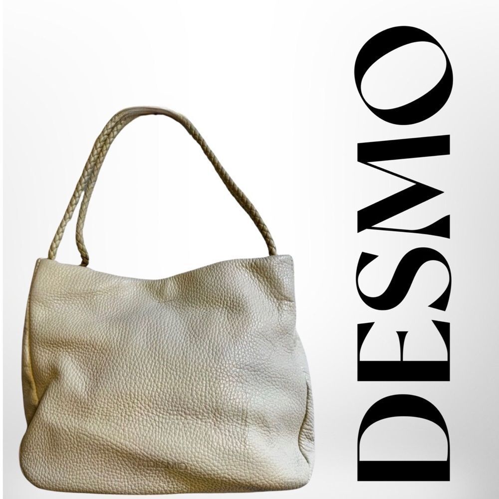 DESMO Cream Italian Leather Tote Bag Braided Weaved Handles. Vintage|Rare find!